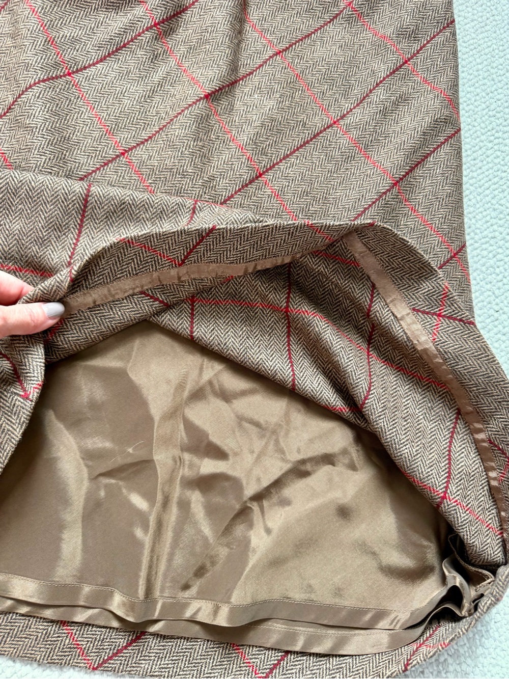 Herringbone Wool Plaid Skirt 10 Dark Academia Old Money Preppy - Picture 5 of 10